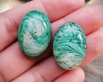 Pair of 2 oval Cabochons 25x18mm for micromacrame, handmade marbled green, micromacrame material, bead and component lulu's secret making