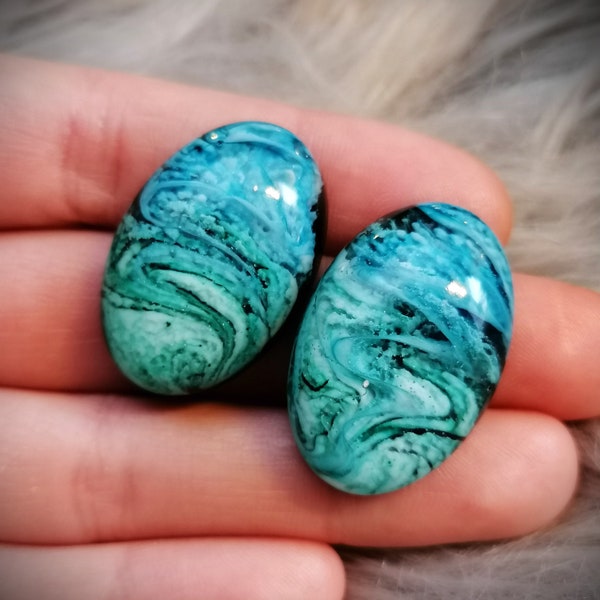 Cabochons ovales 30x20mm turquoise pour le micromacramé, fait main, matériel micromacramé, perle et composant lulu's secret making