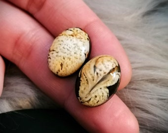 Paire 2 Cabochons ovales 18x13 pour le micromacramé, beige marbré fait main, matériel micromacramé, perles et composant lulu's secret making