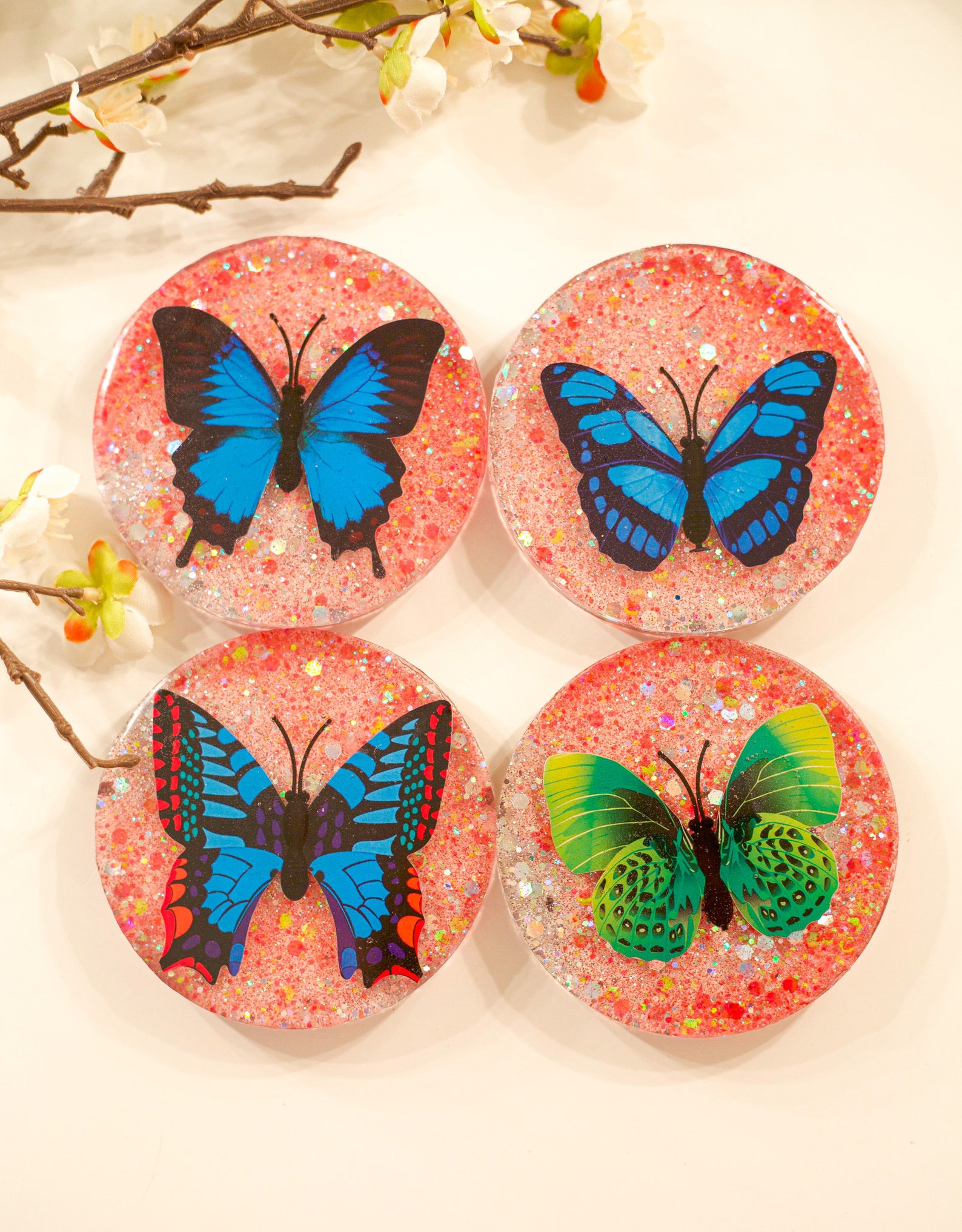 Bundle Butterfly Resin Coaster Round Etsy