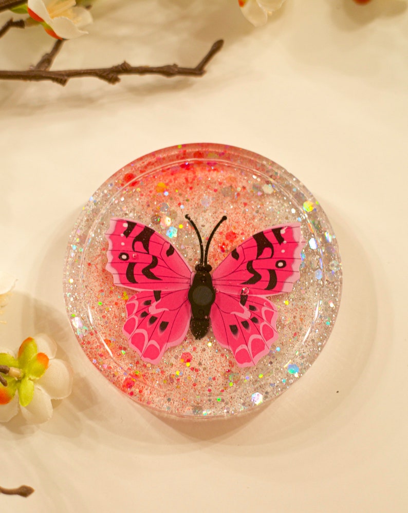 Pink butterfly resin coaster Etsy