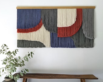 Large Dip Dye Yarn Wall Hanging: Modern Fiber Art Tapestry