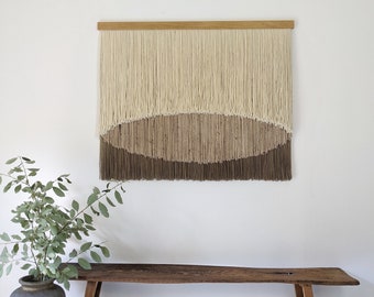 Dip dyed wall hanging, contemporary wall decor, fiber art, modern yarn decoration, above bed, large design art, dining room wall art