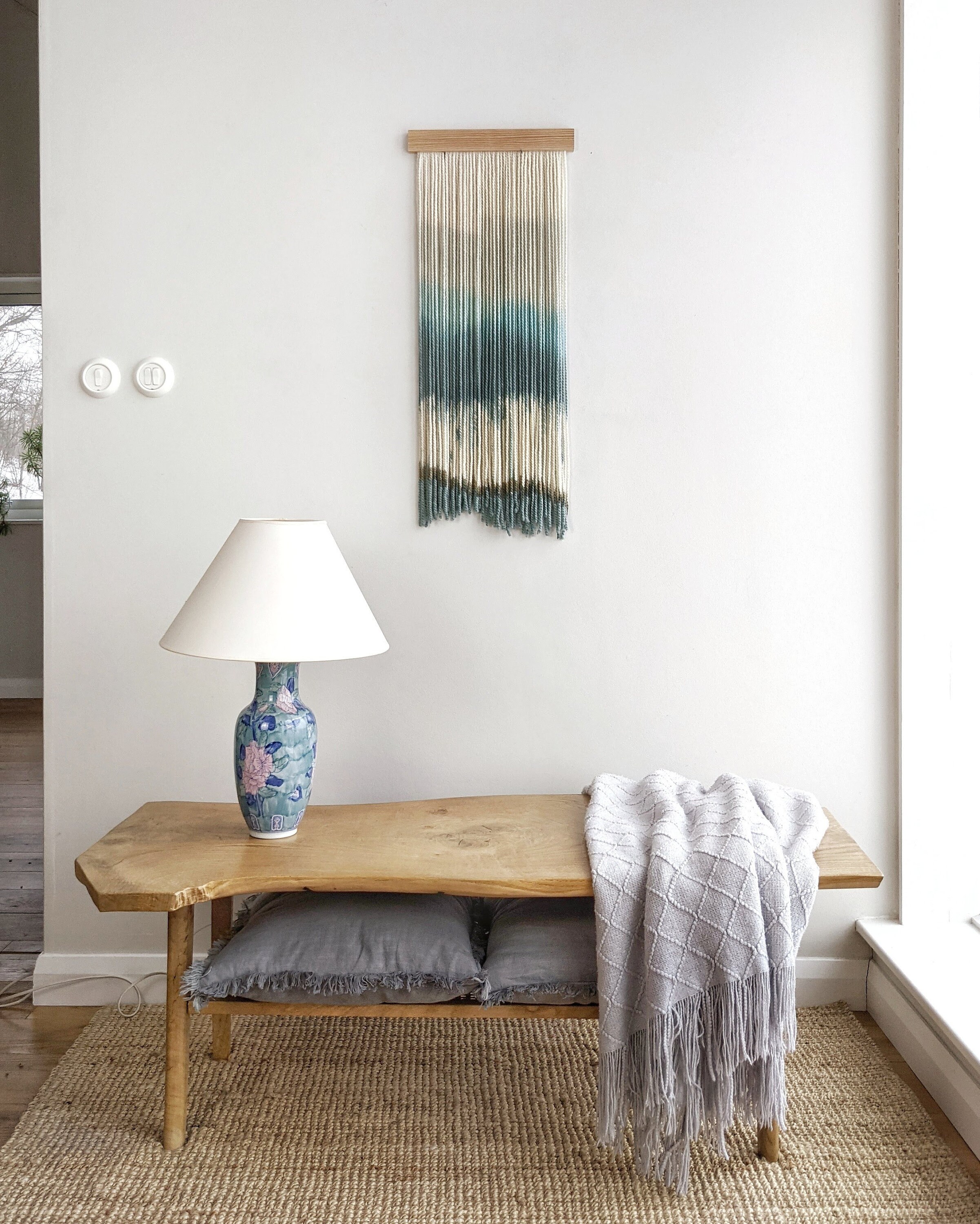 Handgefärbte Wandbehang Marine blau Faser Kunst lange | Etsy