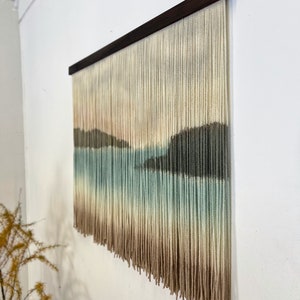 Dip dyed artwork, abstract mountain yarn art, fiber wall hanging, contemporary wall art, hand dyed tapestry, yarn decor, neutral decoration image 4