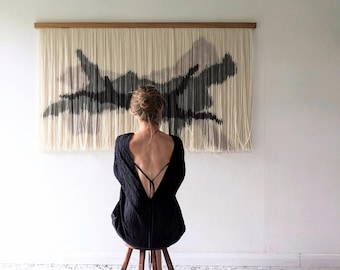 Minimal Fiber Wall Art, Large wall decor made from fibers, Moody Textile Tapestry, OOAK wool wall hanging, Neutral Gray artwork