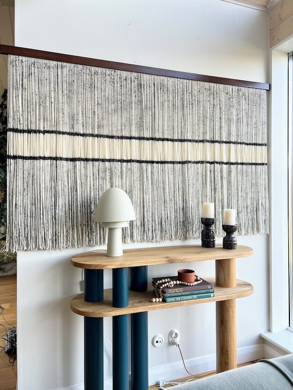 Minimalist Wall Hanging, Dip Dye Fiber, Grey Yarn Tapestry, Woven Wall Decor, Handmade Yarn Art, Dyed Wool Wall Hanging, Unique Fiber Art