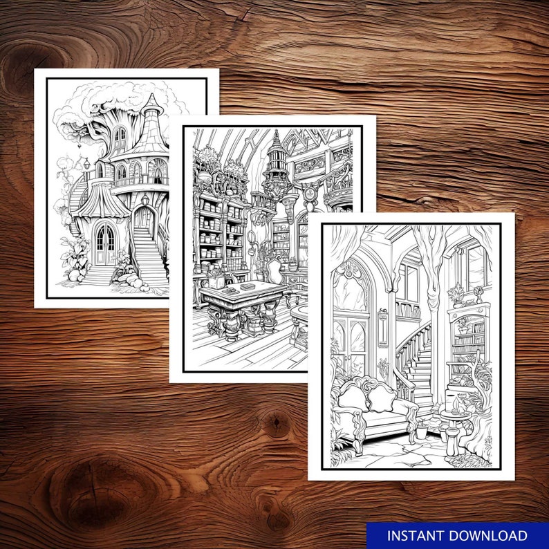 Fantasy Interiors Coloring Pages for Adults, 35 Whimsical Interiors and