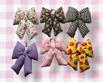 Handmade Puffy Bow Keychain, Soft Fabric Keyring