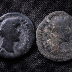 Two denarius (A.Pius and Commodus)  ; Rome. 138-192 AD . Coins Ancient Roman Empire, antique archaeological find.