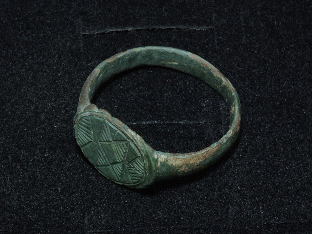 Authentic Ancient Bronze Medieval Ring With Symbols Pattern. XI-XVI ...