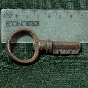 Two authentic antique handmade forged keys (castle, church, large gate), 18th century , rusty patina, rare vintage collectibles