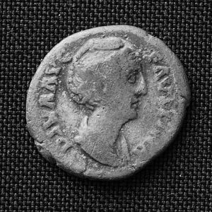 Faustina I, adoptive mother Marcus Aurelius, Denarius. 138-140 AD. RIC 394 . Silver coin Ancient Roman Empire, rare archaeological find.