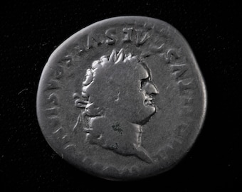 Titus , Denarius, 69-81 AD. RIC 122 or 125. Silver coin Ancient Roman Empire. Very rare antique archaeological find.