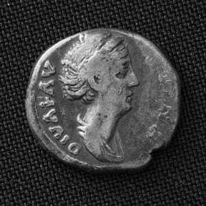 Faustina I, adoptive mother Marcus Aurelius, Denarius. 138-140 AD. RIC 358 . Silver coin Ancient Roman Empire, rare archaeological find.