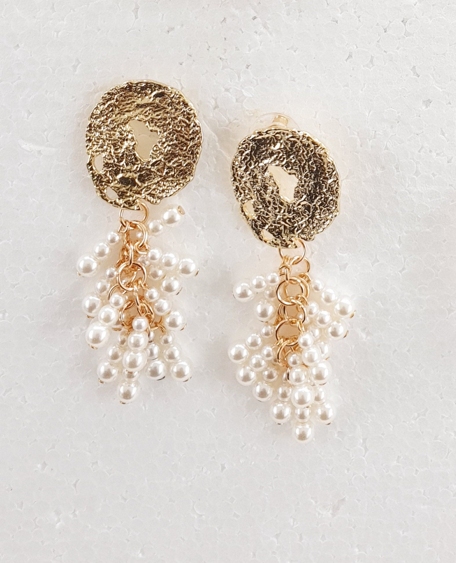 Ladies Gold Coloured Cream Pearl Effect Tassel Drop Earrings - Etsy UK