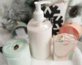 Handmade Lotion Soap Sugar Scrub Bundle Vegan Skin Care Gift For Her Personalized Self Care Set