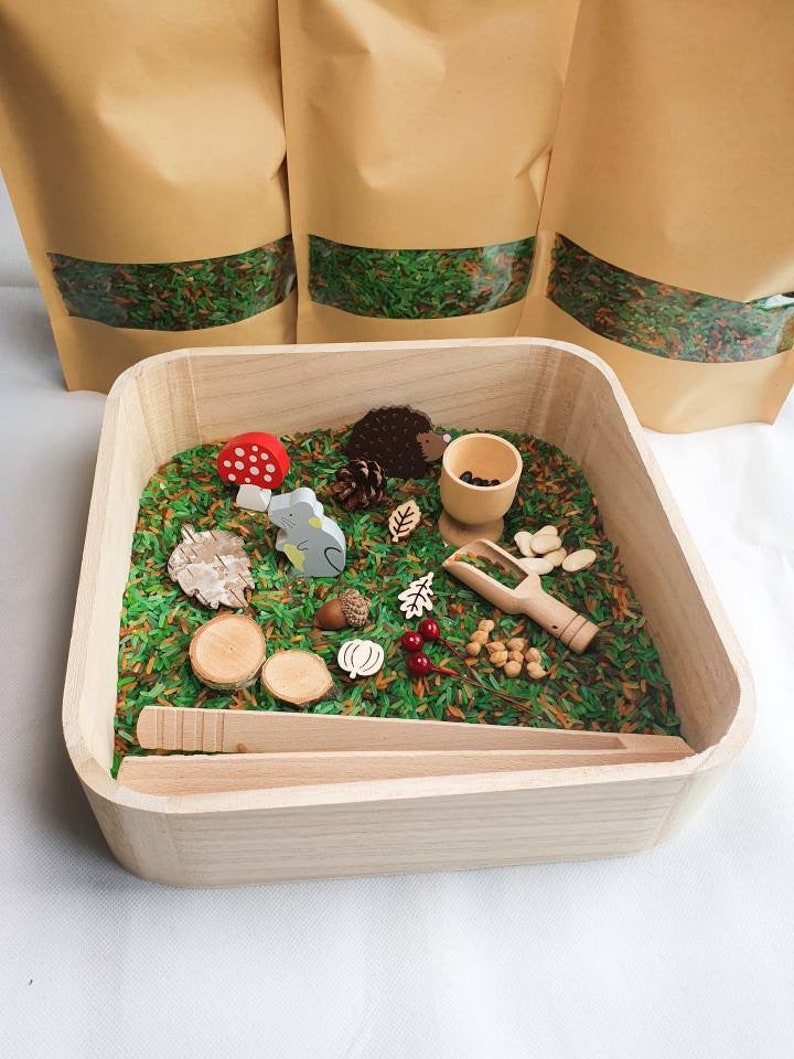 Wooden tray 25cm x 25cm x 7cm. Sensory rice tray. KALM | Etsy