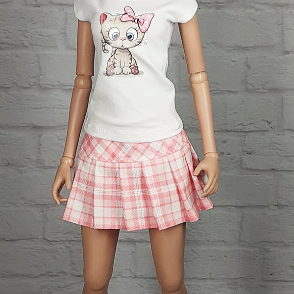 Plaid pleated skirt for 1/3 bjd smart doll dollfie dream pink white check