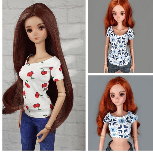 T-shirt crop top with retro motif for smart doll dolfie dream 1/3 bjd