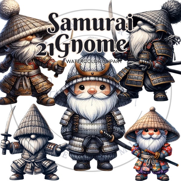 Whimsical Samurai Gnome PNG, Japanese  Samurai Warrior Clip Art, Samurai Armor, Shogun PNG, Katana Sword PNG, Last Samurai, Ronin Horse