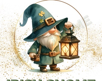 Irish Gnome St. Patrick's Day, Cute Gnome PNG, Gnome Sublimation Design, Watercolor Gnome Illustration, Lucky Leprechaun, Whimsical Gnome