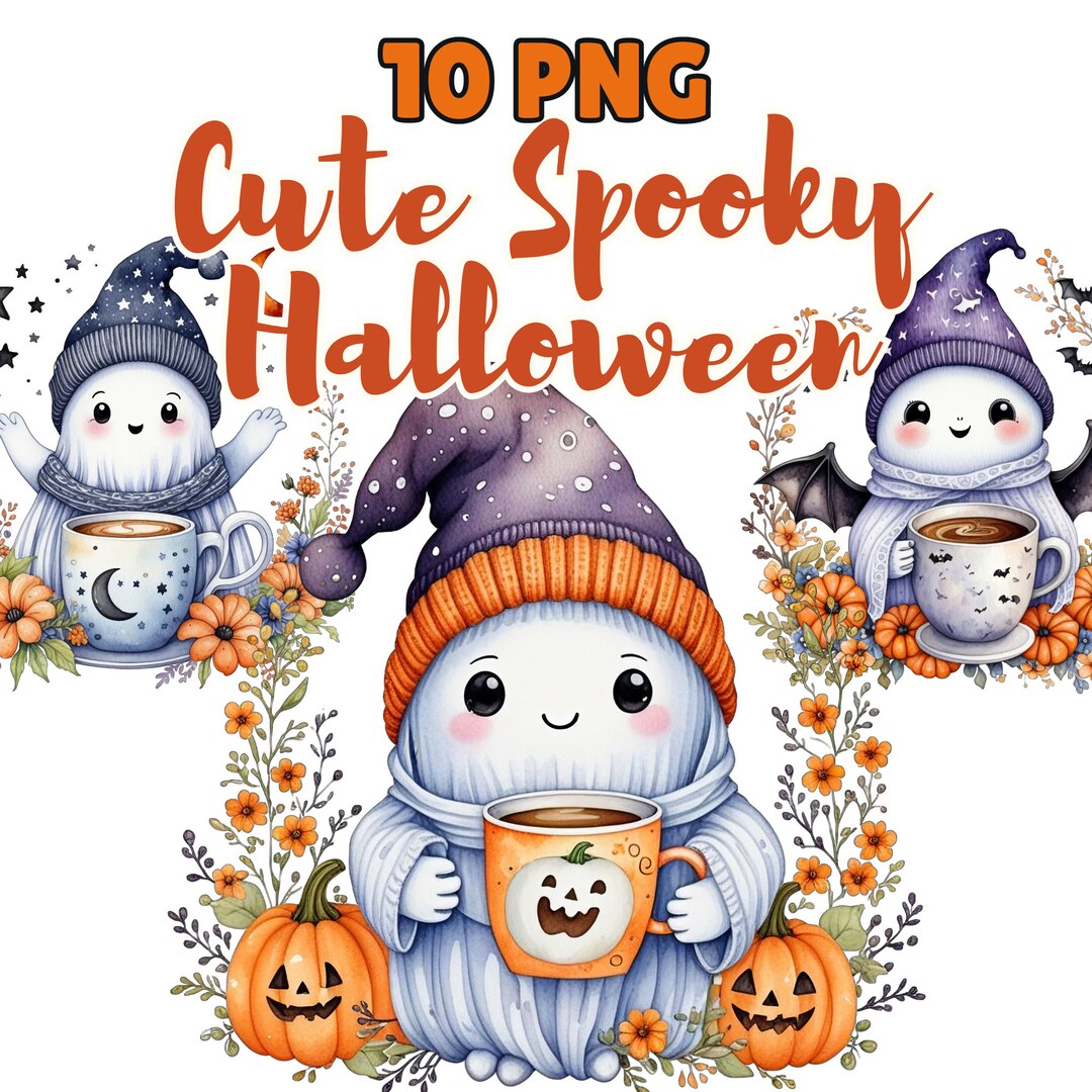 Cute Spooky Ghost Halloween Clipart, Watercolor Ghost Autumn Design ...