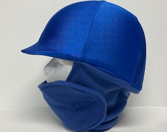 WINTER RIDING COVER for Your Helmet, Hat, Cap in Blue Lycra with a Blue  Fleece Attached Neck Wrap