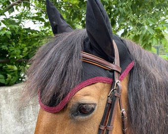 FORELOCK FREE HORSE Riding Fly Bonnet/Hat in Black With Your Choice of Trim Colour