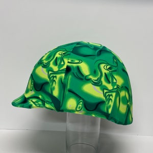 RIDING COVER in Green Neon Swirl Print Lycra for your riding helmet