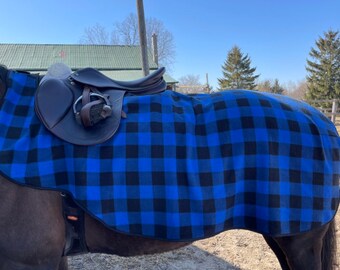 Pick Your Size HORSE/Pony Riding QUARTER SHEET in Blue and Black Buffalo Plaid Fleece