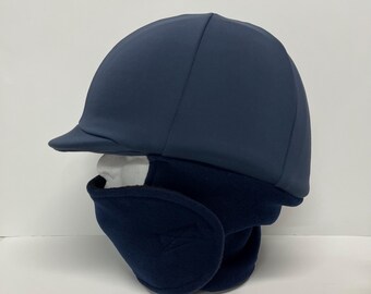 WINTER RIDING COVER in Navy With Attached Navy/Black Fleece Neck Wrap for your helmet