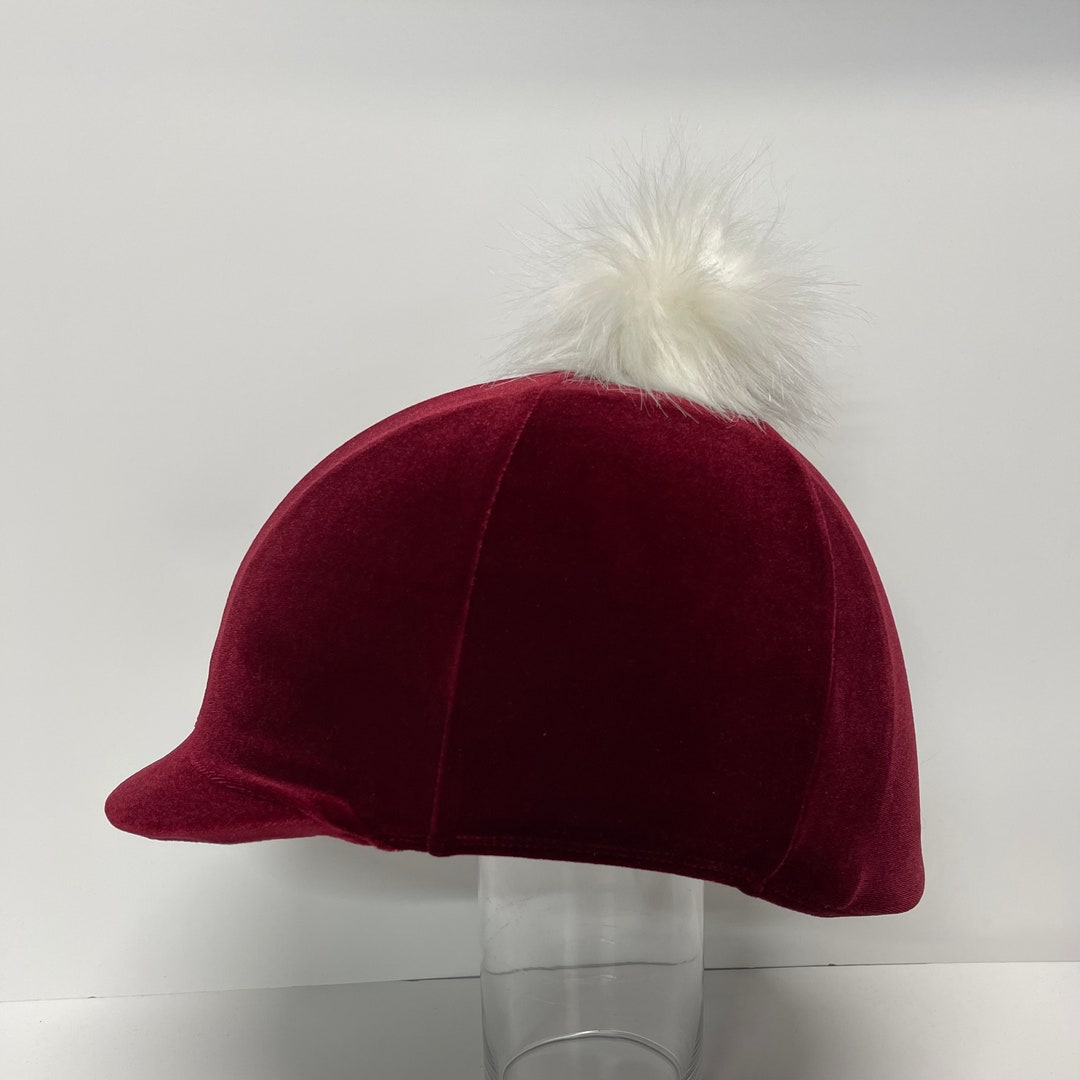 Pom Pom Horse RIDING Helmet/hat COVER in Rich Red Velvet With A Sewn on