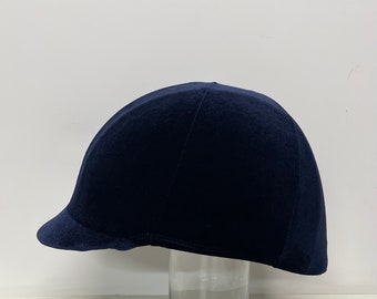 Horse RIDING COVER In Navy Stretch Velvet for your riding helmet