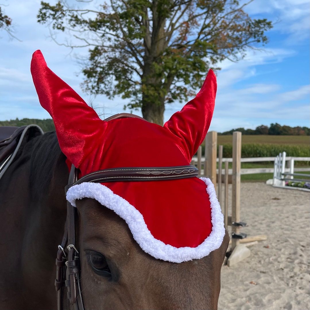 Festive Holiday Christmas Riding Horse Hat/ in Red Velvet With
