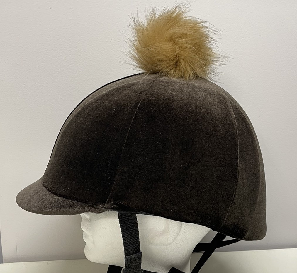 Pom Pom RIDING HELMET COVER in Chocolate Brown Velvet and Faux Etsy
