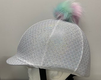SILVER GREY & BABY PINK RIDING HAT COVER 