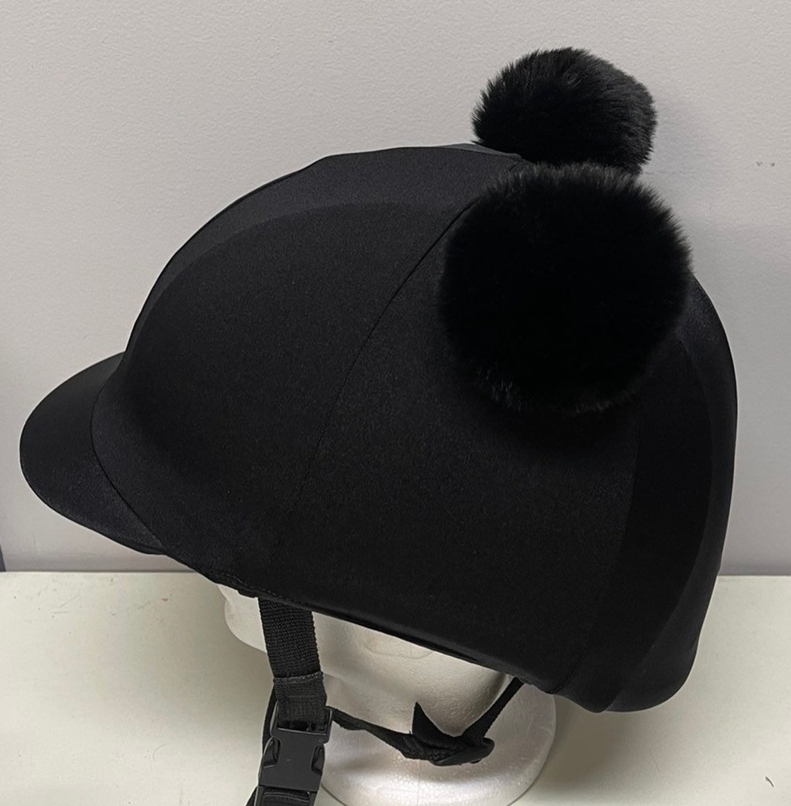 DOUBLE POM Pom Horse Riding Helmet Cover in Black Lycra with Etsy