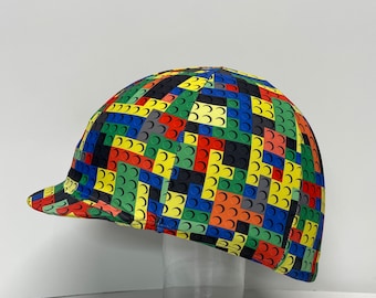 Horse RIDING COVER in Lego Style Block Print Lycra for your riding helmet