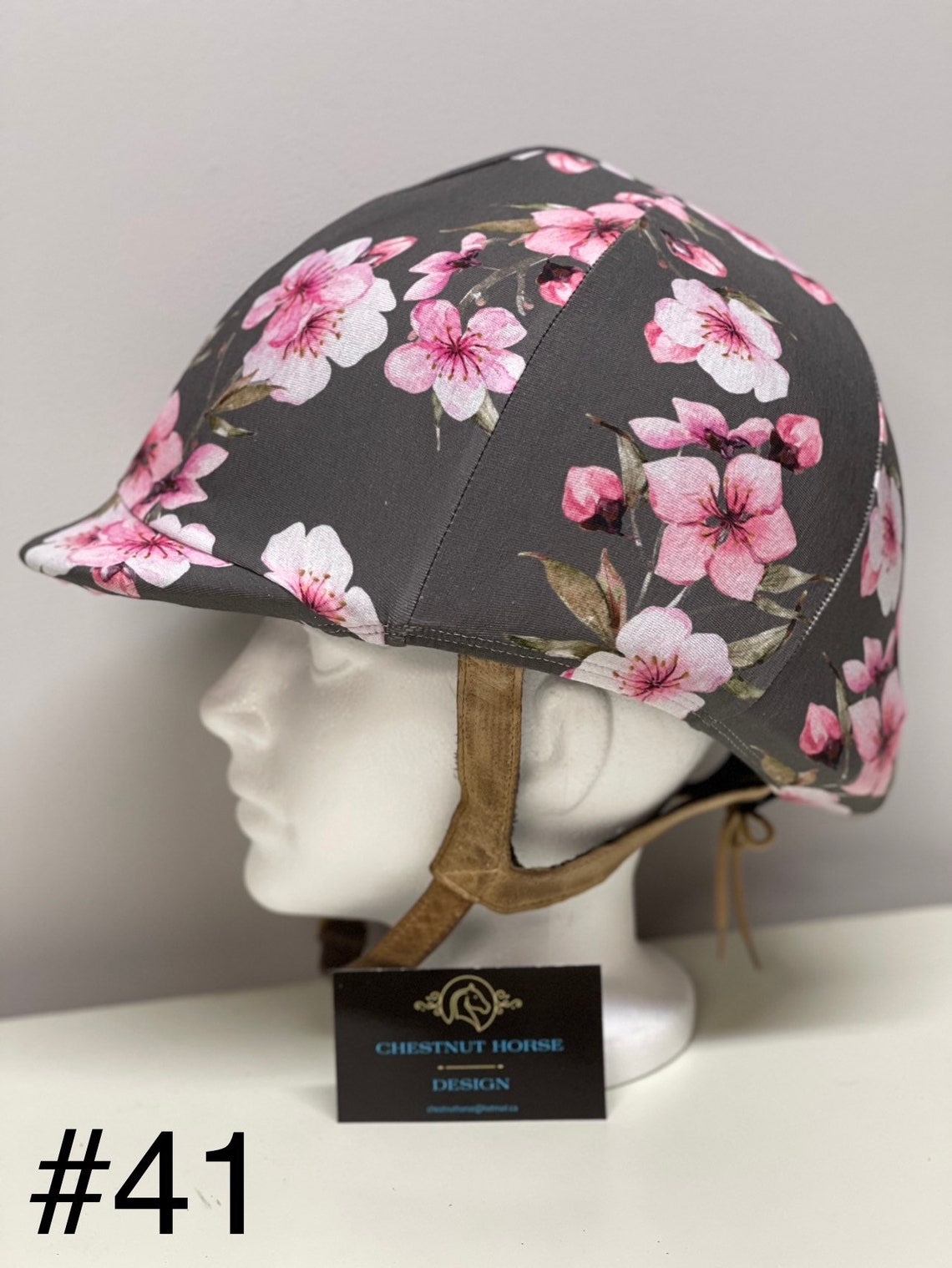 Horse RIDING HELMET/Hat COVER in Gray/ Blossom Print Lots Of Etsy