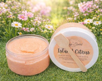 Island Citrus Foaming Whipped Sugar Scrub, Exfoliating Body Scrub, Fragrance Free, Vegan Skincare, Gift, Spa
