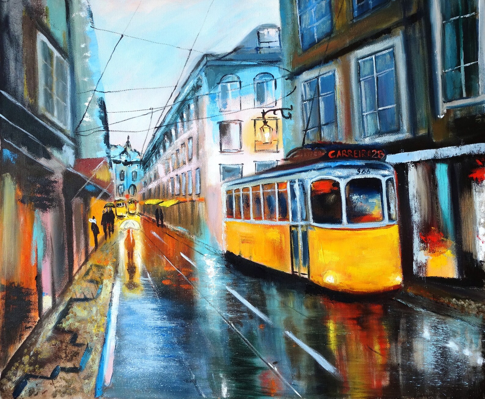Tram Oil Painting Original Art Lisbon Artwork Cityscape Canvas Etsy