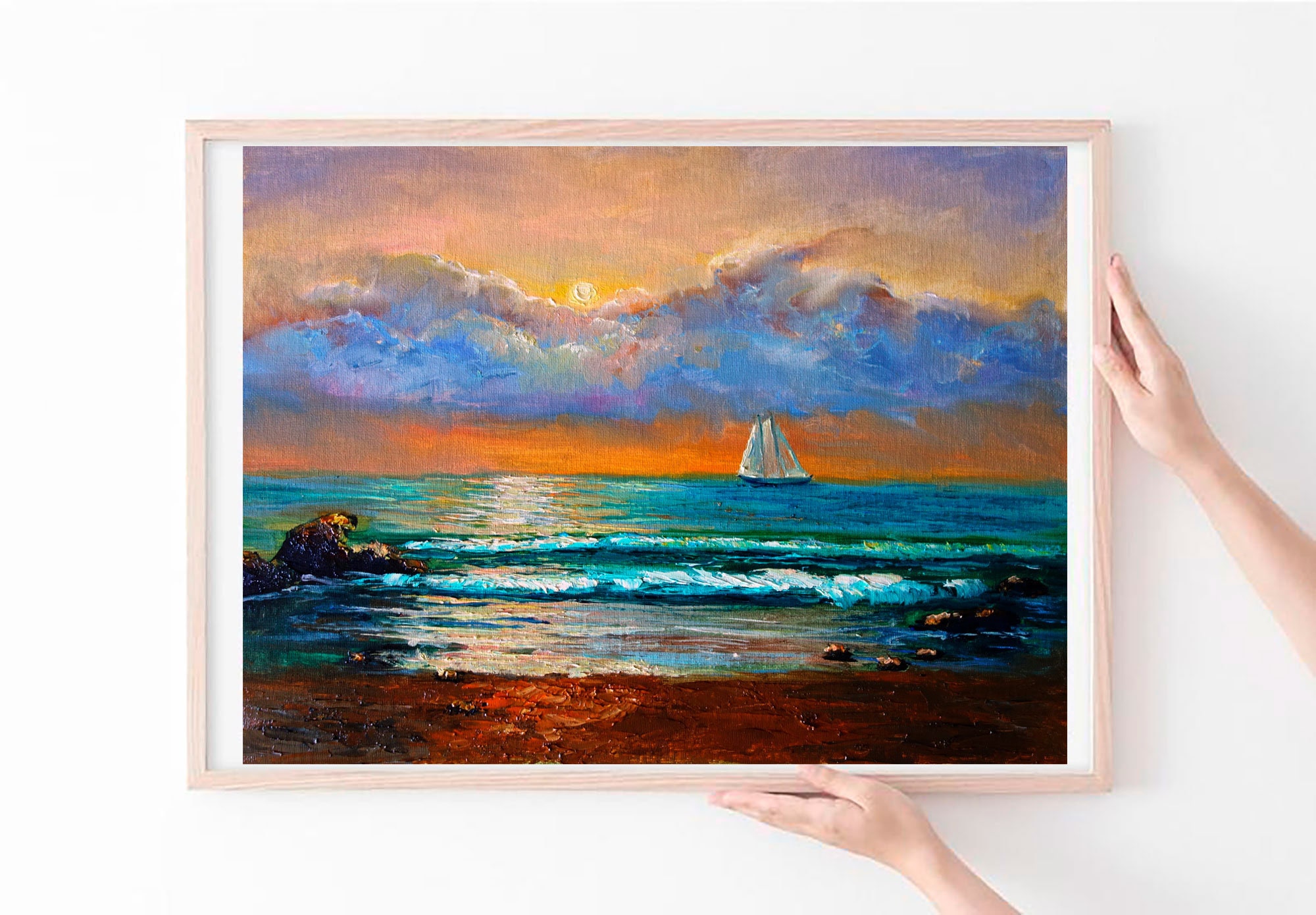 Sailboat Oil Painting Seascape Original Art Beach Canvas Art | Etsy