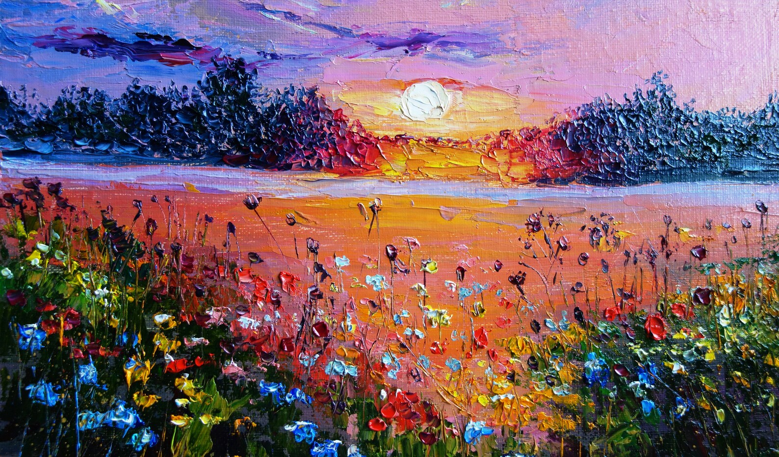 Wildflower Painting Original Oil Landscape Artwork Sunrise | Etsy