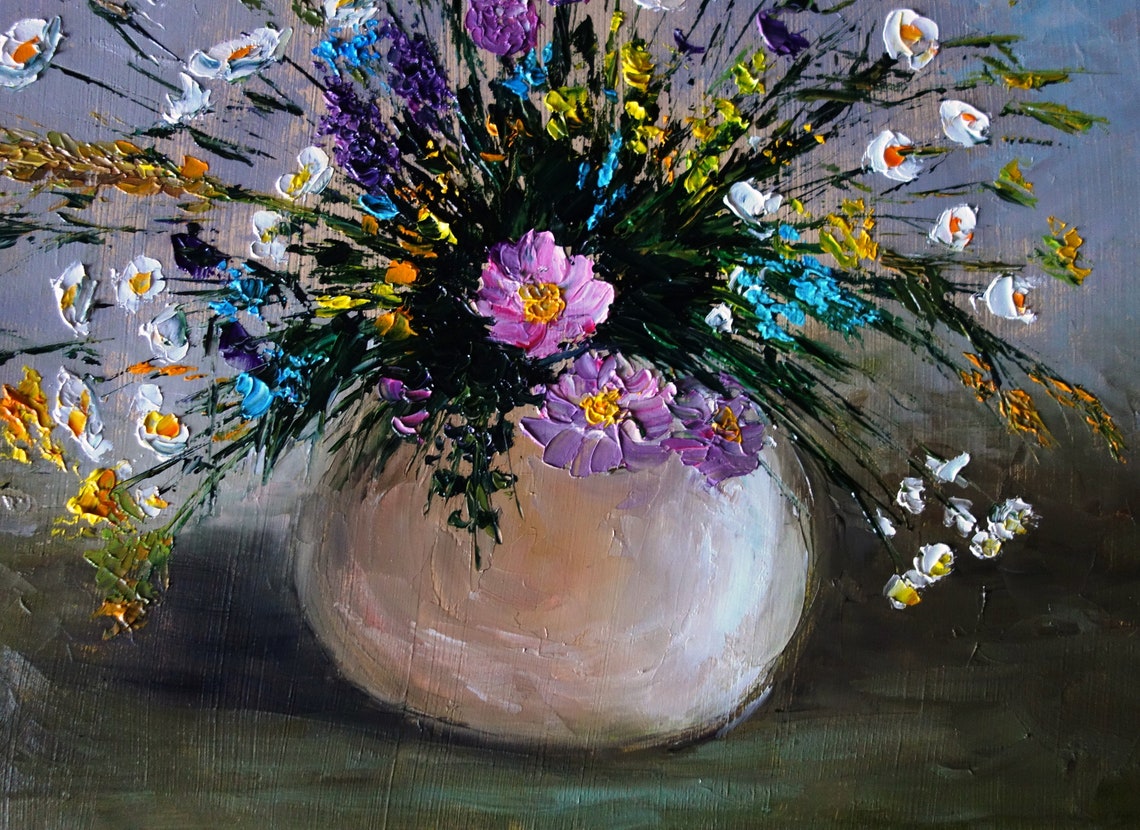 Flowers Oil Painting Original Art Wildflowers Still Life | Etsy