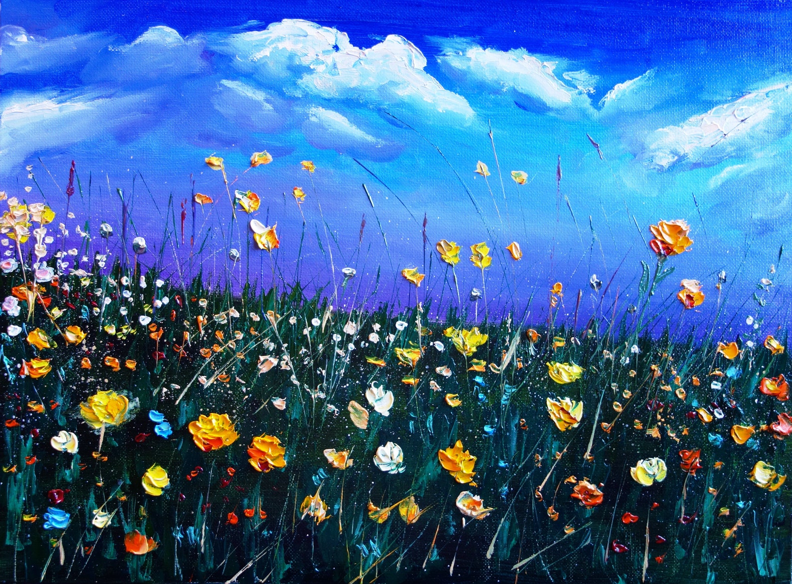 Wildflower Painting Oil Meadow Original Art Flower Artwork Etsy