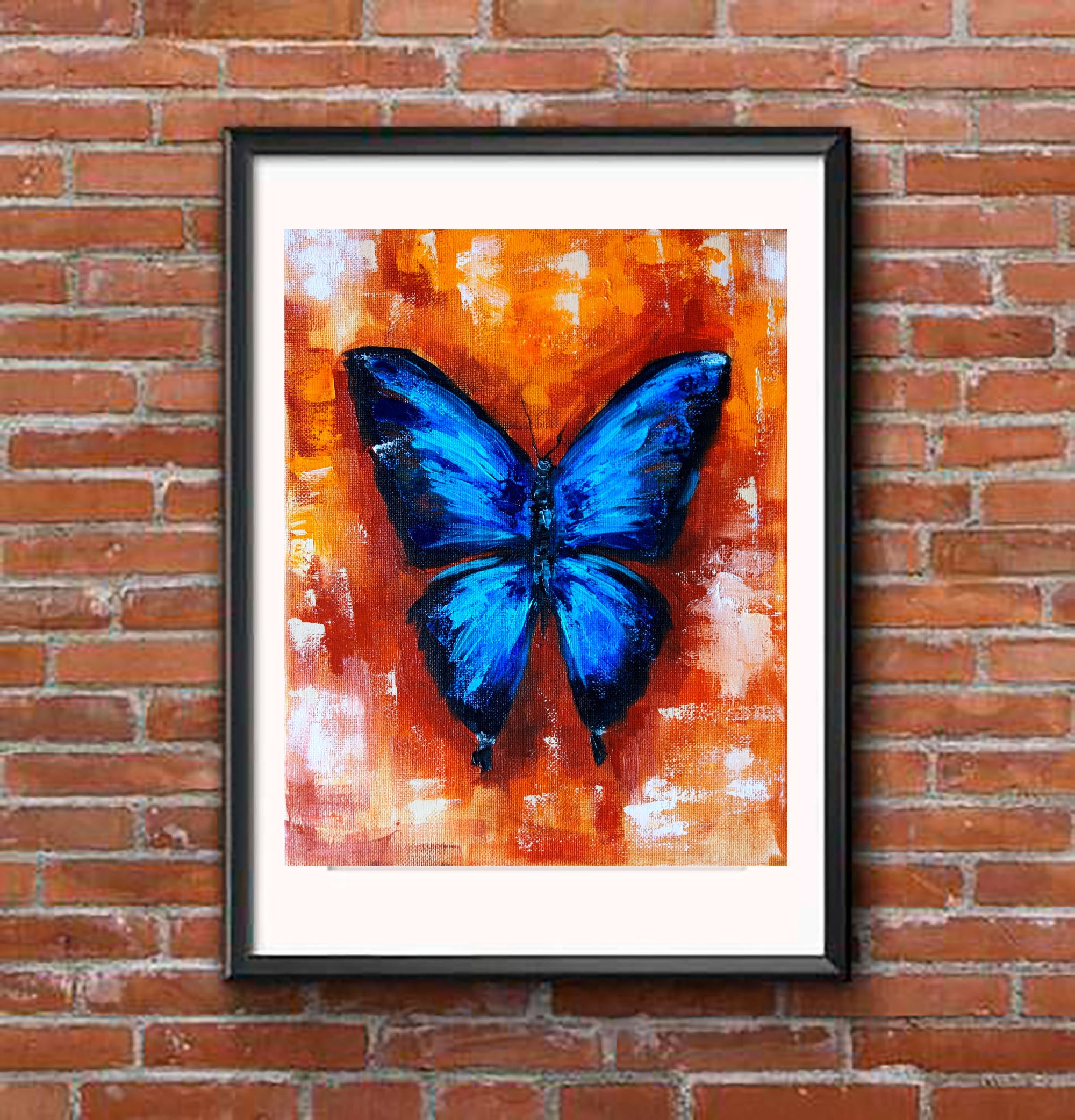 Blue Butterfly Oil Painting Original Art Insect Artwork Animal Etsy