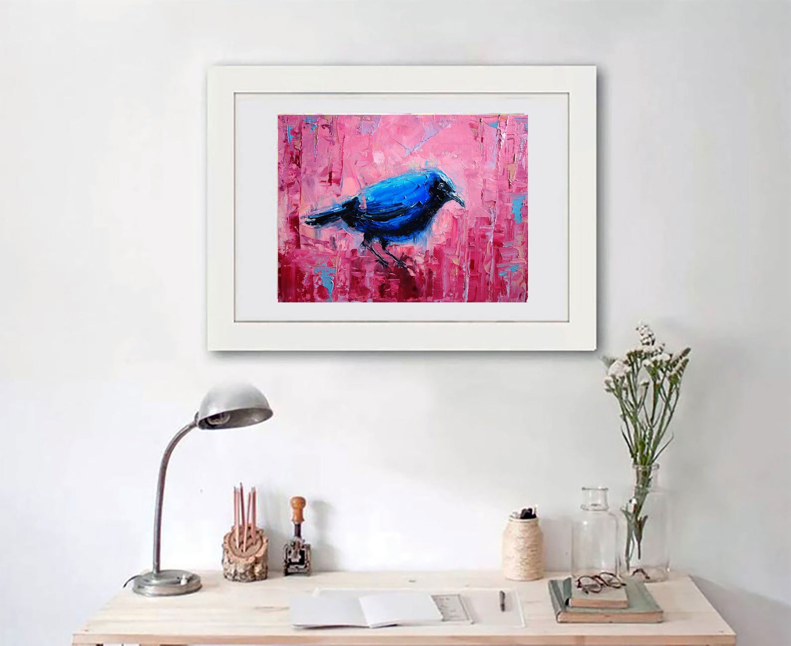 Blue Bird Oil Painting Original Art Animal Artwork Canvas Art | Etsy