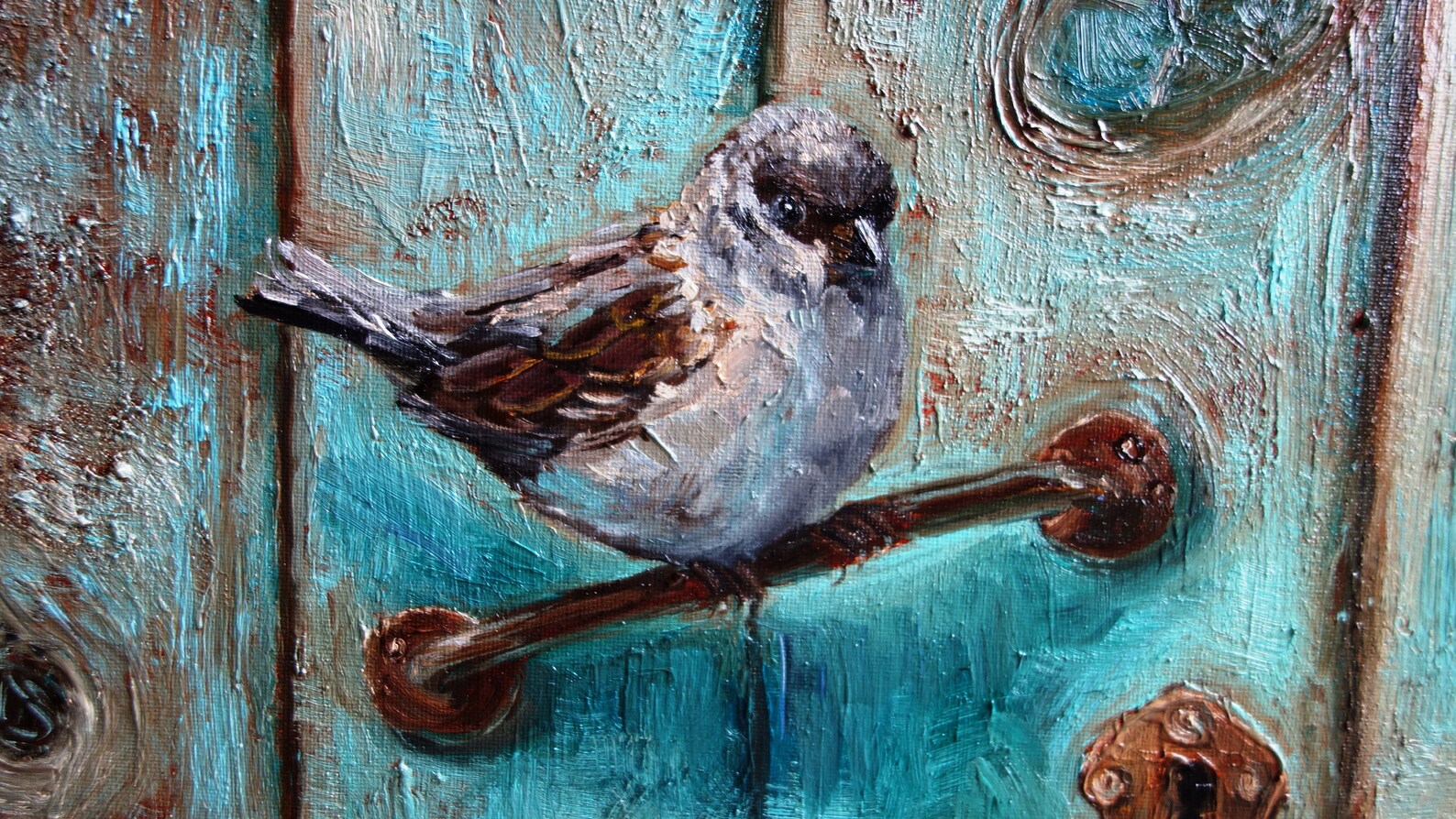 Sparrow Oil Painting Original Art Colorful Bird Artwork Animal Etsy