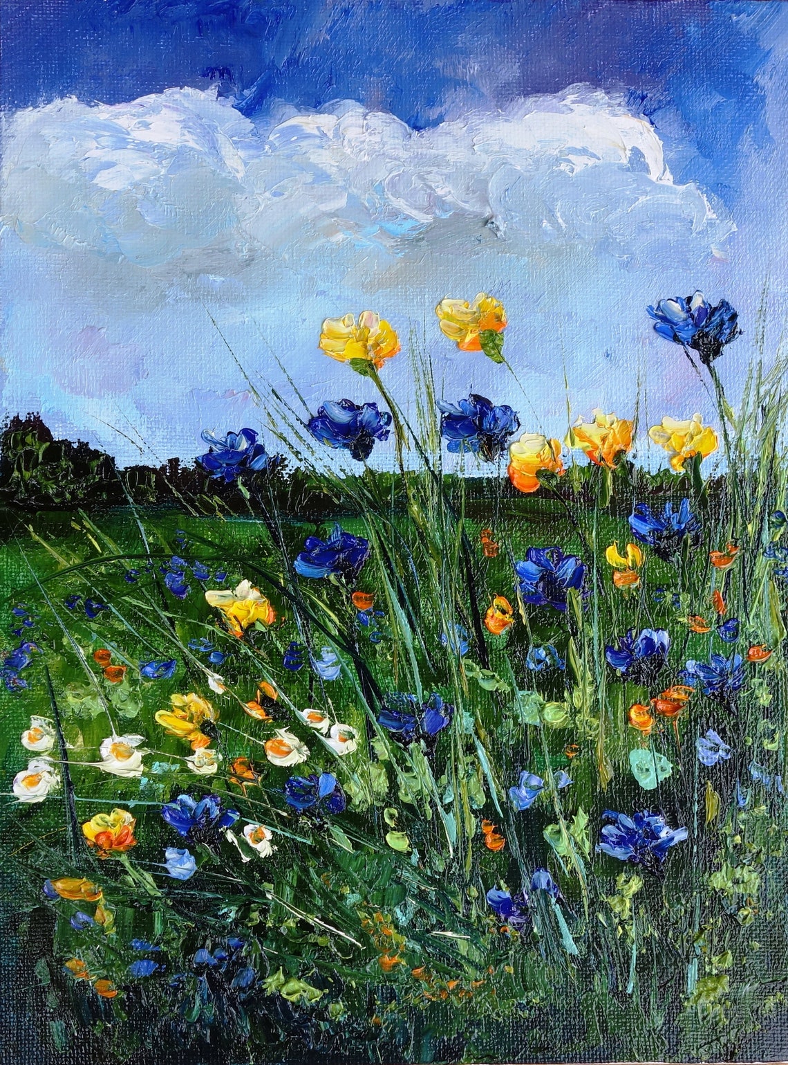 Wildflower Painting Oil Meadow Original Art Flower Landscape | Etsy